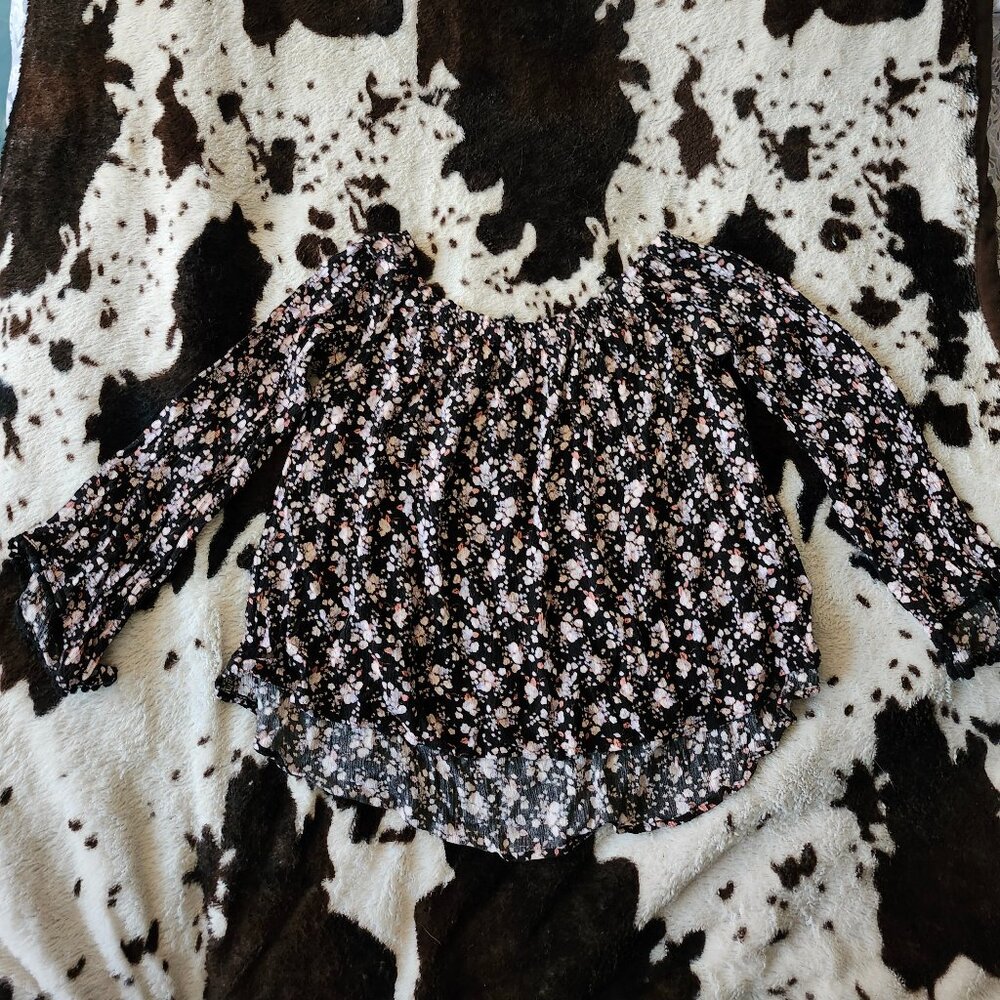 Lush Black Floral Blouse